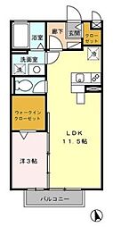 セジュール多摩境 2階1LDKの間取り