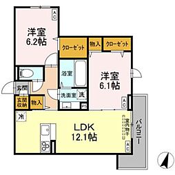 JR青梅線 羽村駅 徒歩19分の賃貸アパート 2階2LDKの間取り