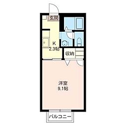 フォレスト中町 1階1Kの間取り