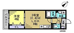 Eriu 1LDKの間取図画像