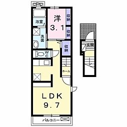 リバーサイドハウス 2階1LDKの間取り