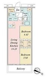 ブランシエスタ目黒中央町 5階2LDKの間取り