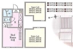 グランパティオII 1階1Kの間取り