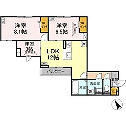 ドムスクレスト森野 2階3LDKの間取り