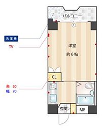 シェリールプレイス川崎 4階1Kの間取り