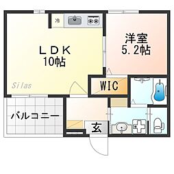 仮）太秦西蜂岡町B 1階1LDKの間取り