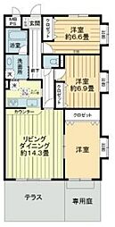 京成松戸線 前原駅 徒歩13分の賃貸マンション 1階3LDKの間取り