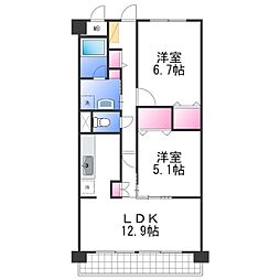JR紀勢本線 黒江駅 徒歩19分の賃貸マンション 2階2LDKの間取り