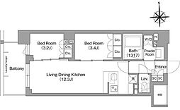 コンフォリア・リヴ大森西 1階2LDKの間取り