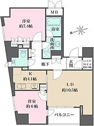 パークハウス芝タワー 2LDKの間取図画像
