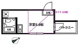 プレステージュ四つ木304 3階ワンルームの間取り