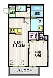 東急田園都市線 あざみ野駅 徒歩4分の賃貸マンション 2階1LDKの間取り