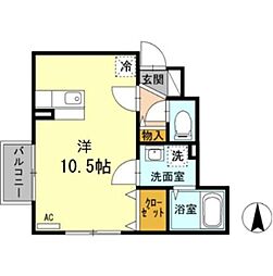 ラ・グラシューズ 1階ワンルームの間取り