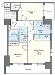 神田リープレックス・リズ 7階2LDKの間取り