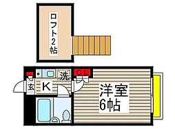 サンパレス勝田台3番舘 1Kの間取図画像