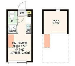 西武池袋線 富士見台駅 徒歩9分の賃貸アパート 2階ワンルームの間取り