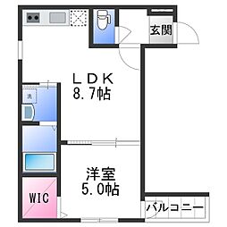 フジパレス北新金屋丁 1階1LDKの間取り