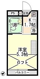 プルミエール稲城 2階1Kの間取り