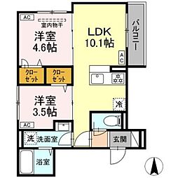 セレスティア荒川II 2階2LDKの間取り