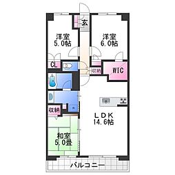 JR阪和線 和歌山駅 徒歩2分の賃貸マンション 2階3LDKの間取り