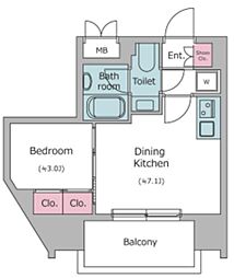クレヴィアリグゼ北品川IIステーションコート 8階1DKの間取り