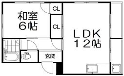 春日ダイヤモンドハイム 2階1LDKの間取り
