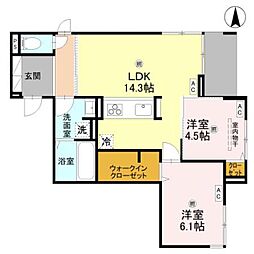 ウエスタンハイツ19 2LDKの間取図画像
