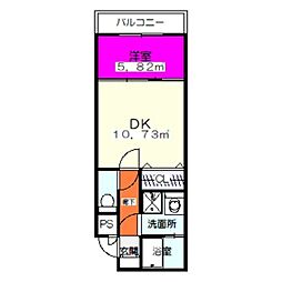 クローバー・シエル初芝 1DKの間取図画像