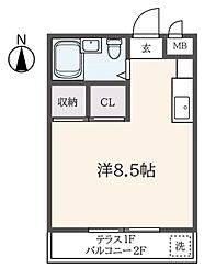 フラット連光寺 1階ワンルームの間取り