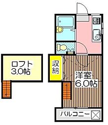 川口ライフ 1Kの間取図画像