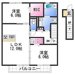 CASSIA 道 2階2LDKの間取り