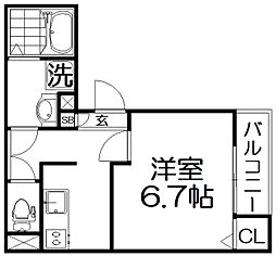 アイリス寝屋川 3階1Kの間取り