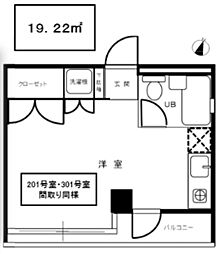 カーサ協和 ワンルームの間取図画像