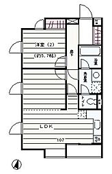 エクセル米喜池上 1階2LDKの間取り