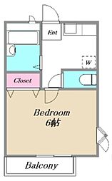 サンセイハイツ 2階1Kの間取り