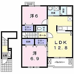 JR中央線 高尾駅 バス13分 元八2北下車 徒歩2分の賃貸アパート 2階2LDKの間取り