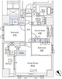グランスイート千代田麹町 13階2SLDKの間取り