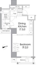 パークハビオ戸越 11階1DKの間取り