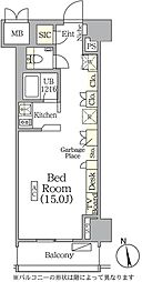 ザ・パークハビオ神楽坂レジデンスサウス 8階ワンルームの間取り