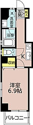 中駒名駅西マンション 9階1Kの間取り
