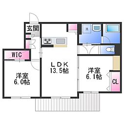 シャーメゾンCherienA棟 2LDKの間取図画像