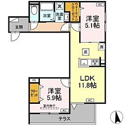 セレスティア東向島 1階2LDKの間取り