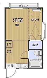 フィールドハウス 2階ワンルームの間取り