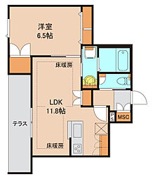 エストフォート上本郷 1階1LDKの間取り