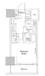 ザ・パークハビオ荏原中延駅前 9階1Kの間取り