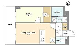 メゾンドオンディーヌ 3階1LDKの間取り