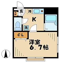 京王相模原線 京王堀之内駅 徒歩5分の賃貸マンション 2階1Kの間取り