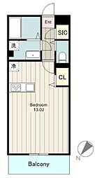 サンク　フレール 1階ワンルームの間取り