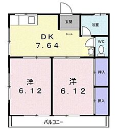 島崎アパート 2DKの間取図画像