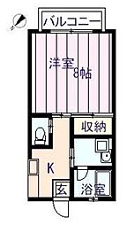 中村ハイツ2 1Kの間取図画像